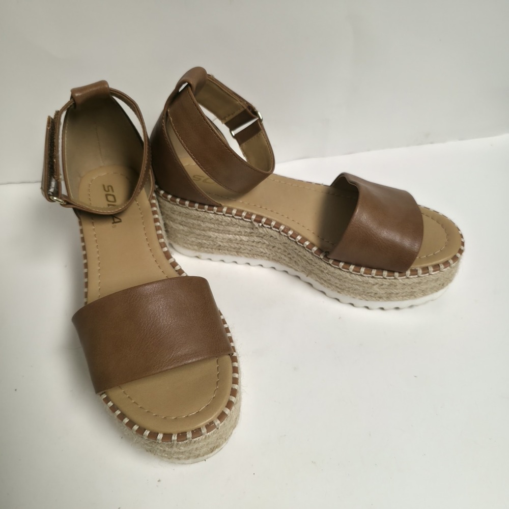 Soda Tucker Women Espadrille Platform Sandals Cognac Open Toe Ankle Strap 6.5